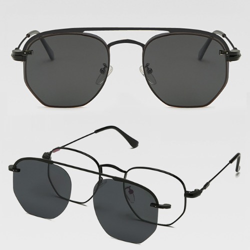 [SCC-4046]남자 여자 복고 다각형 메탈 클립 안경 편광 선글라스