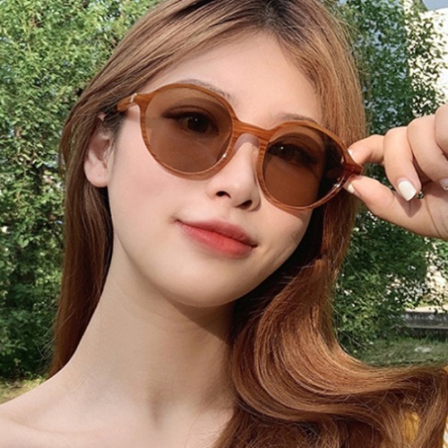 [SCF-5039]남자 여자 기본 동글이 원형 브라운 자외선차단 뿔테 선글라스