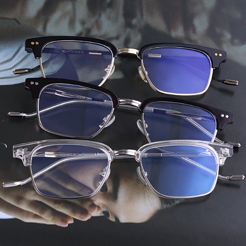 [GCC-1274]직사각 스퀘어 남녀공용 패션 투명 브라운 반테 하금테 안경